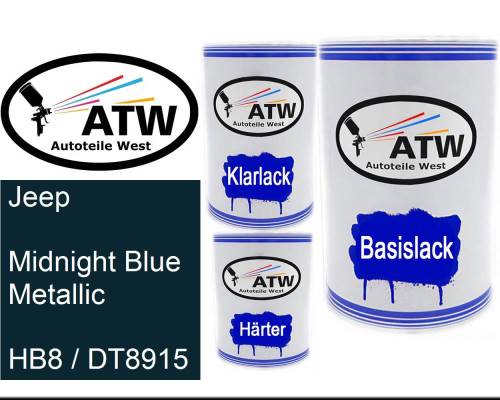 Jeep, Midnight Blue Metallic, HB8 / DT8915: 500ml Lackdose + 500ml Klarlack + 250ml Härter - Set, von ATW Autoteile West.